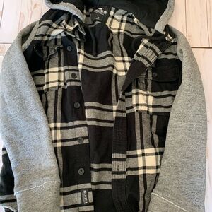 Hollister Gray and Black Plaid Hoodie Jacket